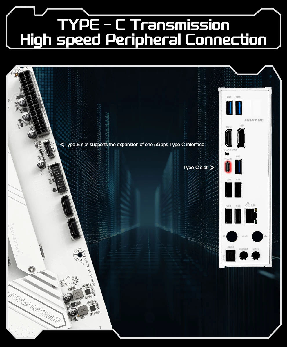 JGINYUE B650M Snow Dream AM5 DDR5 ARGB M-ATX Motherboard For Gaming PCIe 4.0×4 M.2 For CPU 9700X/9900X/7800X3D gaming pc DIY.