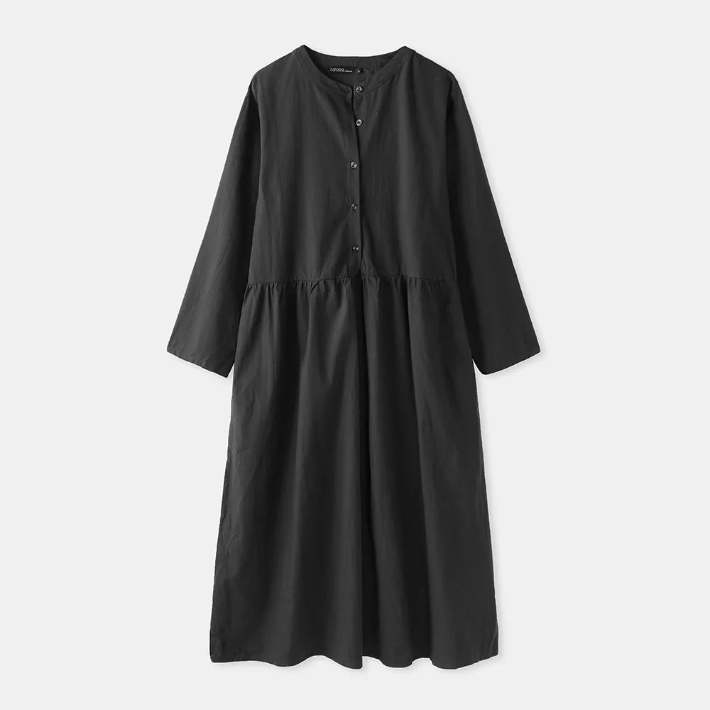 Women's Elegant Solid Cotton Robe Femme 2022 Spring Autumn Bohemian Maxi Dress ZANZEA Casual Long Sleeve Shirt Dresses Oversized.