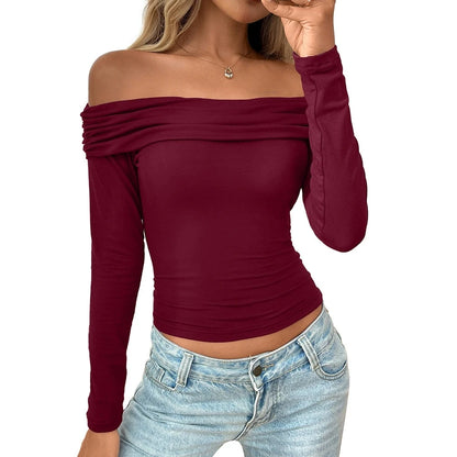 Off-The-Shoulder Women's Blouses Autumn Tops Fashion Patchwork Slim Solid Color Long-Sleeve Female's T Shirts Sexy Y2K Tops 2025