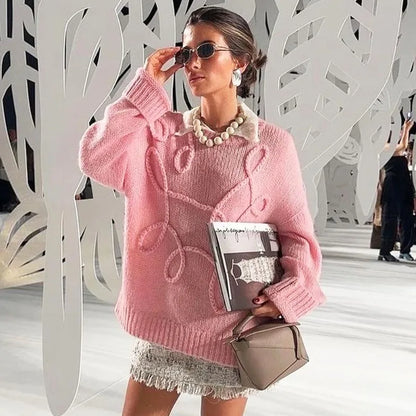 Talenza Herbst Casual Pullover frauen Solide Oansatz Langarm Pullover Neue Lose Pendeln Büro Chic Gestrickte Pullover Outfits.