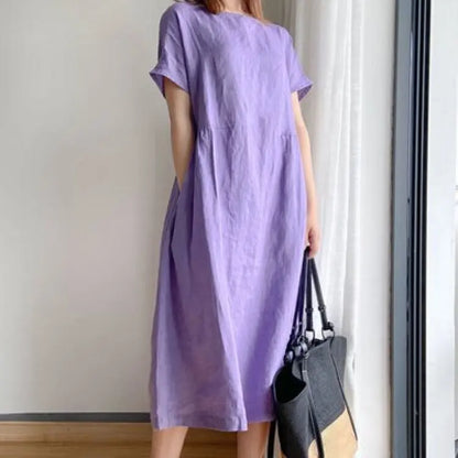 Fett mm Kleid Sommer einfarbig Baumwolle Damen mittellangen Rock lose dünne Kleider