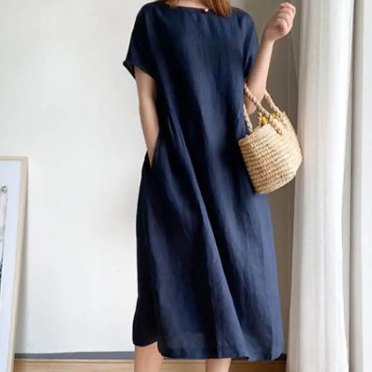 Fett mm Kleid Sommer einfarbig Baumwolle Damen mittellangen Rock lose dünne Kleider.