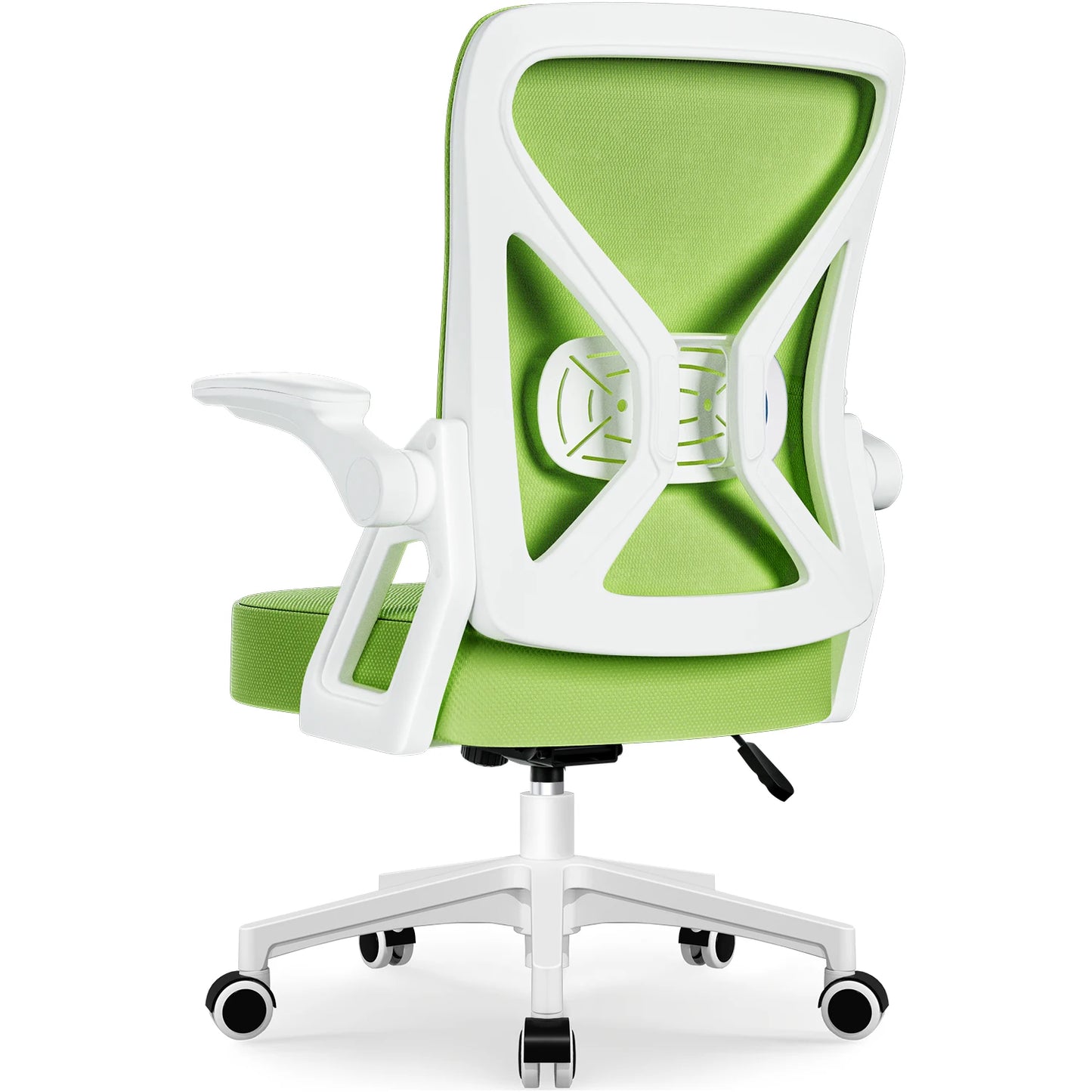 AUTHMIC Ergonomischer Netz-Bürostuhl mit Lordosenstütze, hochklappbaren Armlehnen, verstellbarer und höhenverstellbar für den Schreibtisch zu Hause – Grün