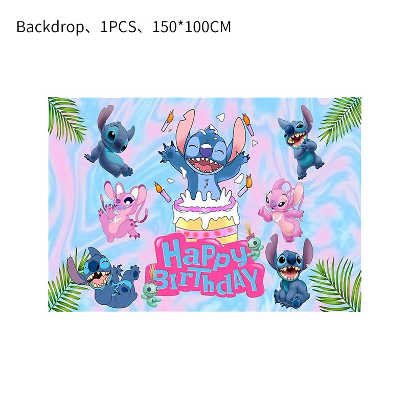 Stitch Party Supplies für Kinder Lilo und Stitch Geburtstag Party Dekorationen Luftballons Banner Tischdecke Hintergrund Geschirr
