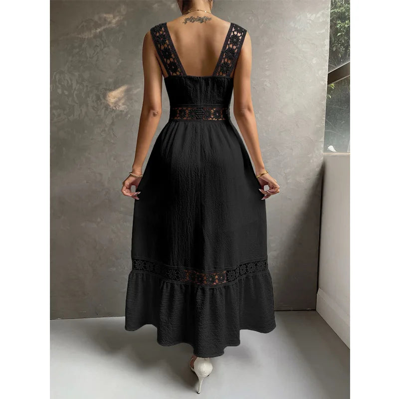 Weiße Lange Kleid Frauen Sommer Sexy Sleeveless Backless Maxi Kleider Damen Elegante Hohle Heraus Spitze Kleid Boho Sommerkleid Vestidos.