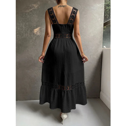 Weiße Lange Kleid Frauen Sommer Sexy Sleeveless Backless Maxi Kleider Damen Elegante Hohle Heraus Spitze Kleid Boho Sommerkleid Vestidos.