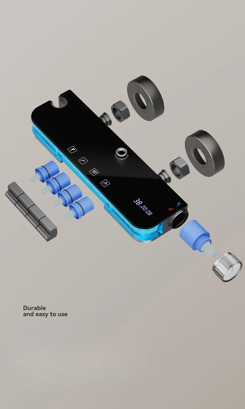 Smart Digital Rainlfall Bathroom Shower Set Temperature Display Bathroom Shower Faucet Set Grey Shower System with Ambient Light