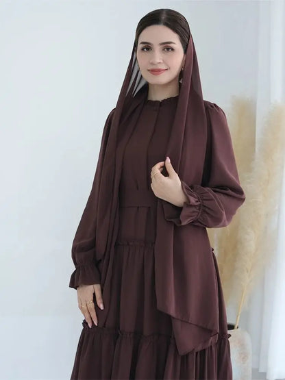 Ramadan Eid Chiffon Muslim Modest Khimar Abaya Set Dubai Turkey Islam Dress Abayas For Women Kebaya Kaftan Robe Femme Musulmane