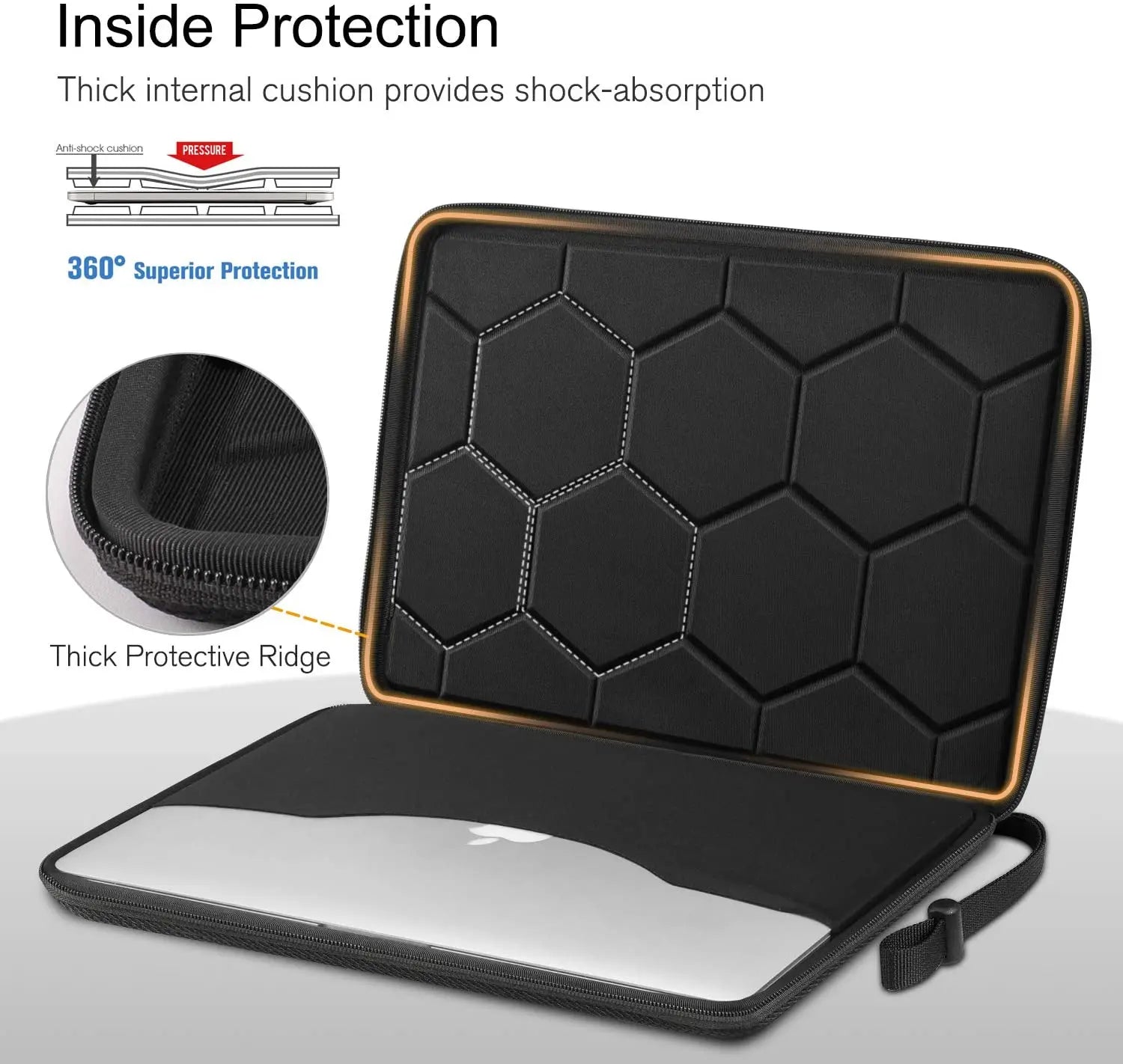 13 14 15.6 inch Laptop Sleeve Bag Shockproof Computer Bag Waterproof EVA Protective Carrying Case Black with Straps.