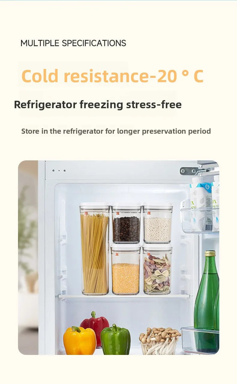 Square press storage tank sealed tank kitchen grains plastic candy jar fruit powder box transparent storage tank.