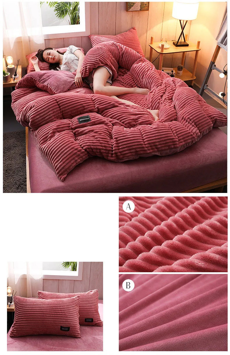 3pcs duvet cover Winter Warm Bedding sets Double Quilt Cover king Twin queen size bed thick Flano Coral Fleece with pillowscase.