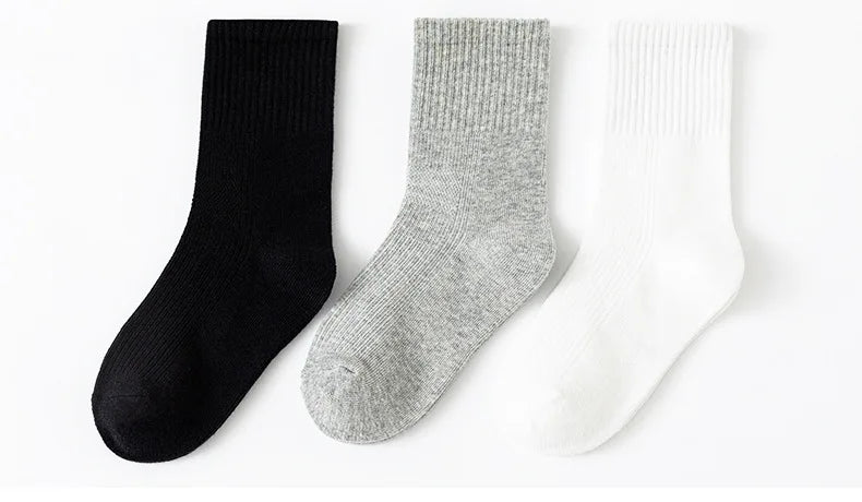 5 Pairs Pure Cotton Children Boy Socks Black White Grey Solid Color Unisex Breathable Sports School Socks Baby Girl Calf Socks.
