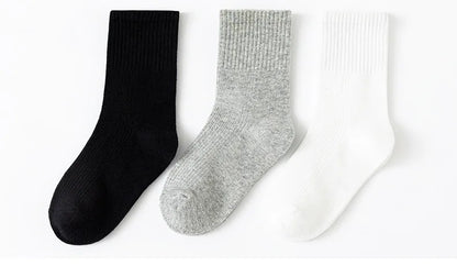 5 Pairs Pure Cotton Children Boy Socks Black White Grey Solid Color Unisex Breathable Sports School Socks Baby Girl Calf Socks.