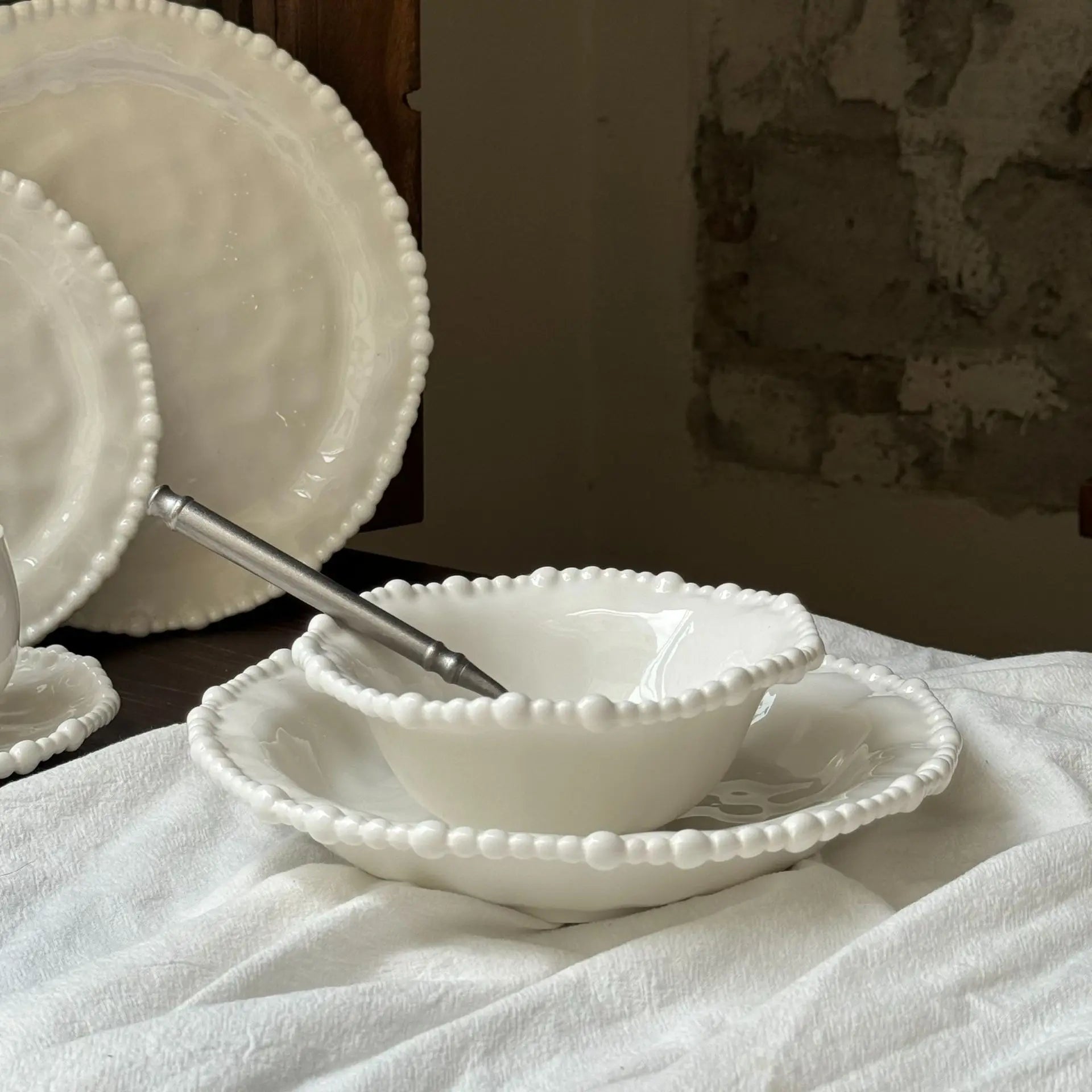 French Irregular Pearl Ceramic Plate Bead Bead Ceramic Plate Ceramic Bowl  Cup Dessert.