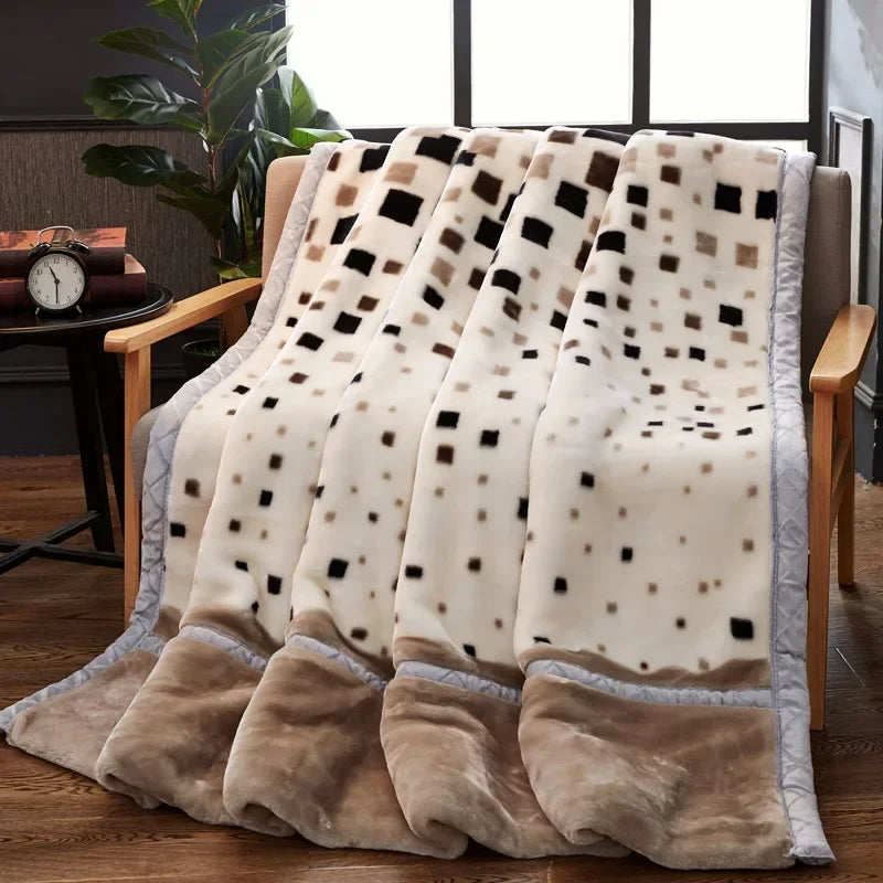 Double Layer Winter Thicken Raschel Plush Weighted Blanket For Bed Warm Heavy Blankets Throw Printed Flowers Fluffy Soft Carpet.