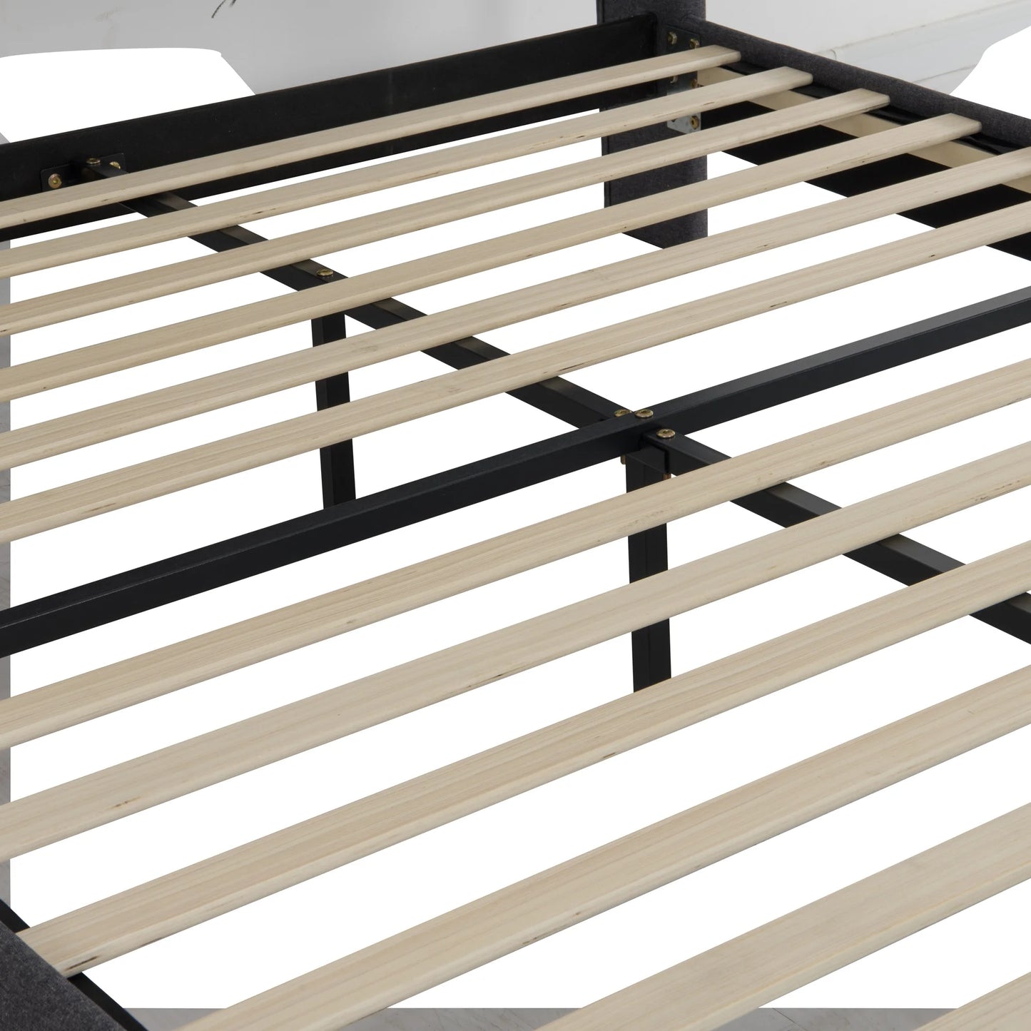 Lazyspace gepolstertes Doppelbett, Bettgestell 160/140 x 200 cm, Kopfteil mit Stauraum, USB-Aufladung und LED-Licht, keine Matratze