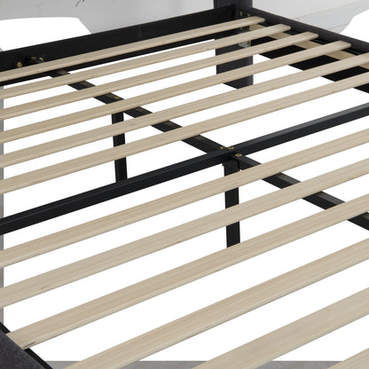 Lazyspace gepolstertes Doppelbett, Bettgestell 160/140 x 200 cm, Kopfteil mit Stauraum, USB-Aufladung und LED-Licht, keine Matratze