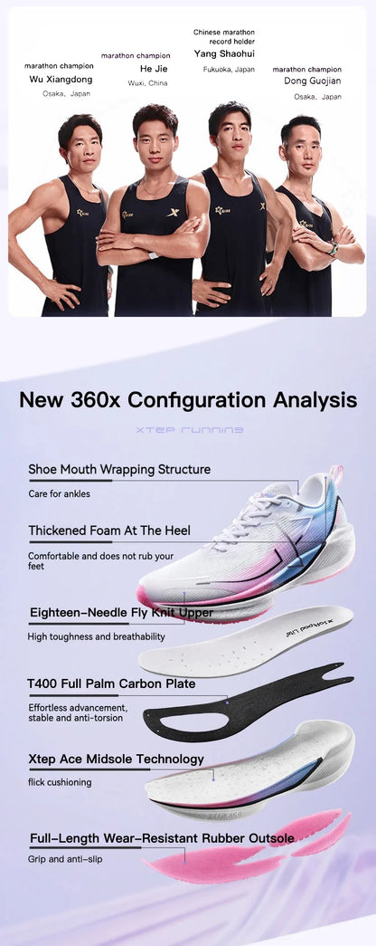Xtep 360X Professional Running shoes Men's Carbon Plate Marathon PB Sport Shoe Lightweight ETPU Material Sneakers 976119110080.