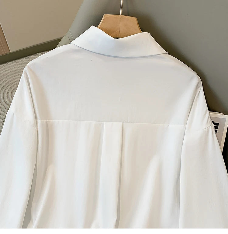 Plus Size Women's Blouses 2025 Spring Autumn Simple Lady Shirts Long Sleeve Big Pockets Shirt Loose Casual Tops