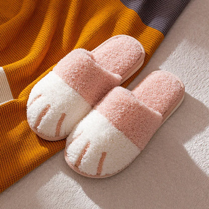 Evshine Cat Paw Warm Slippers For Women Winter Plush House Slippers Cute Fashion Fur Slippers Couple Indoor Bedroom Fuzzy Shoes.