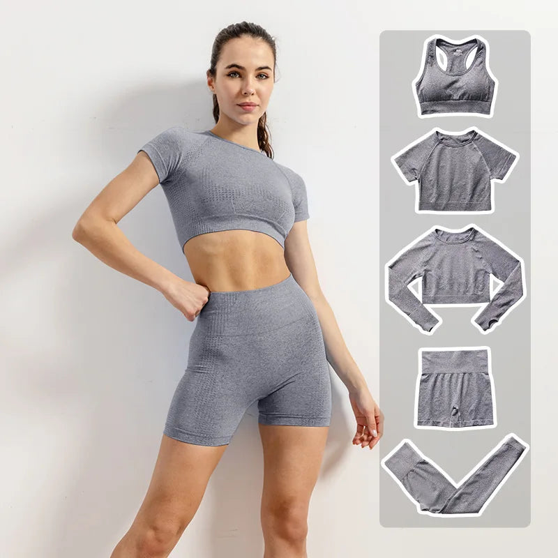 Women Vital Seamless Yoga Fitness Clothing Set High Waist Gym Leggings Crop Tops Sports Tracksuit Plush Up Sports Outfits