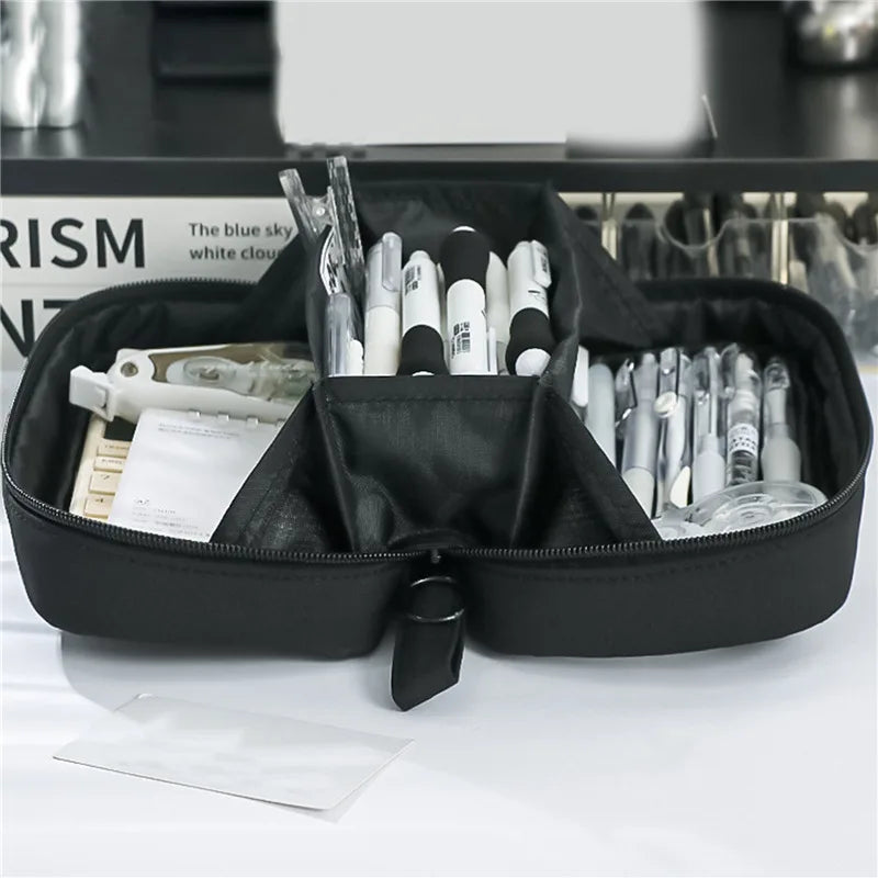 Stift-Aufbewahrungstasche, Federmäppchen, 2-lagig, große Kapazität, Kosmetik, hochwertiges Lernzubehör, einfache Schreibwarenboxen für Studenten.