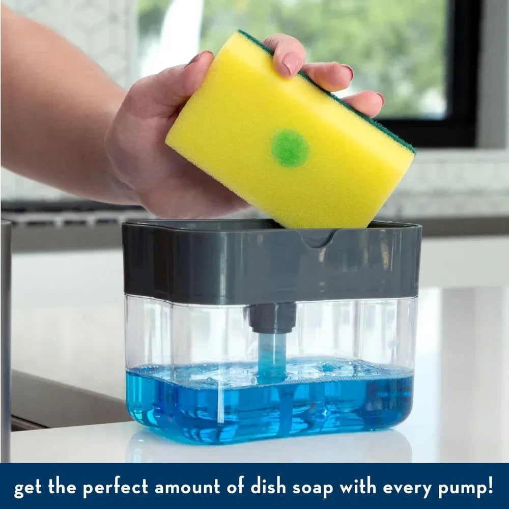 Soap Dispenser 2 In 1 Dishwashing Sponge Holder Kitchen Sink Dish Washing Soap Pump Dispenser Sponge Caddy.
