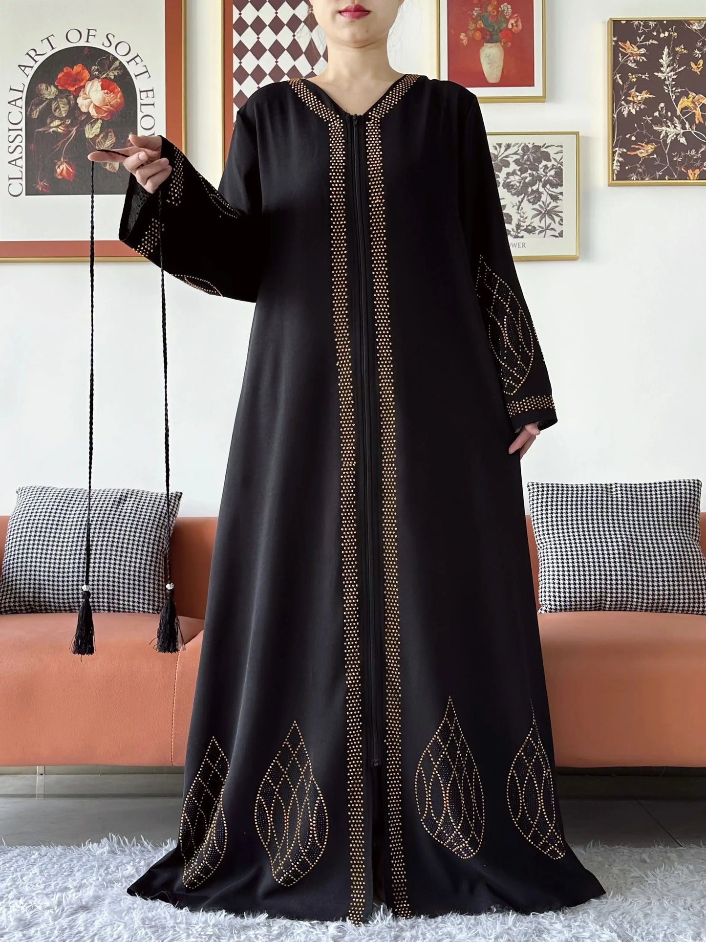 Elegant Women's Party Dress Chiffon Loose Open Zipper Abaya Muslim Islamic Clothing Cardigan Style for Special Occasions.