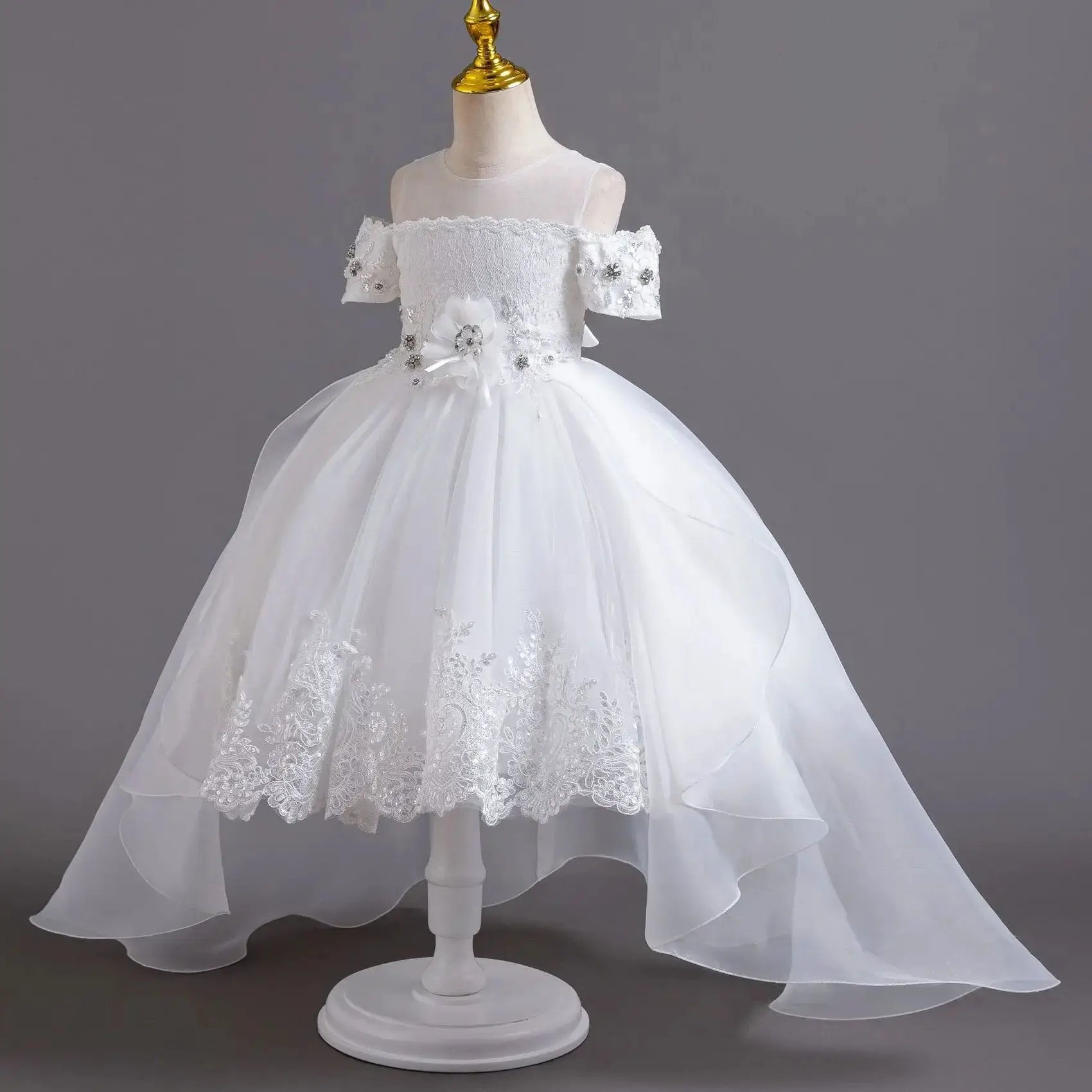 Luxus Perlen Kleider Für Kinder Spitze Schleppende Hochzeit Prinzessin Kleid Für Mädchen Geburtstag Prom Gala Leistung Lange Ballkleid.