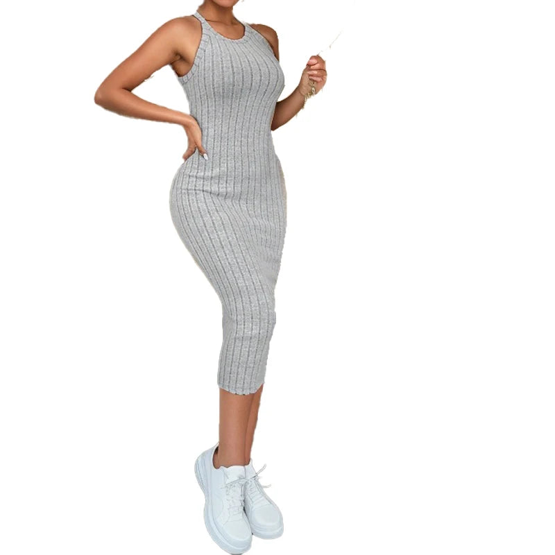 Solide Neckholder Bodycon Midi Kleid High-end-temperament weste neckholder kleid frauen sommer neue high-taille schlank temperament schlank.