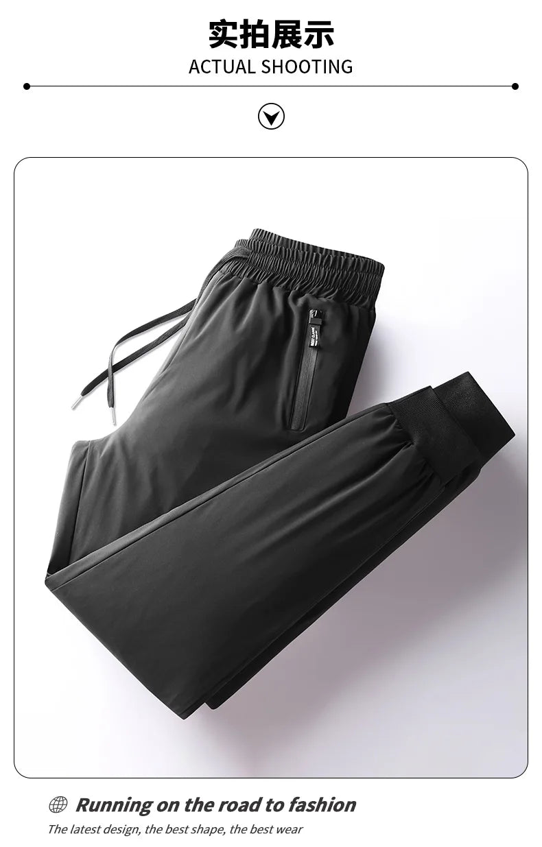 Winter Thick Warm and Windproof White Duck Velvet Legged Pants, New Down Pants for Outward Wearing, Cold Proof Sports Pants