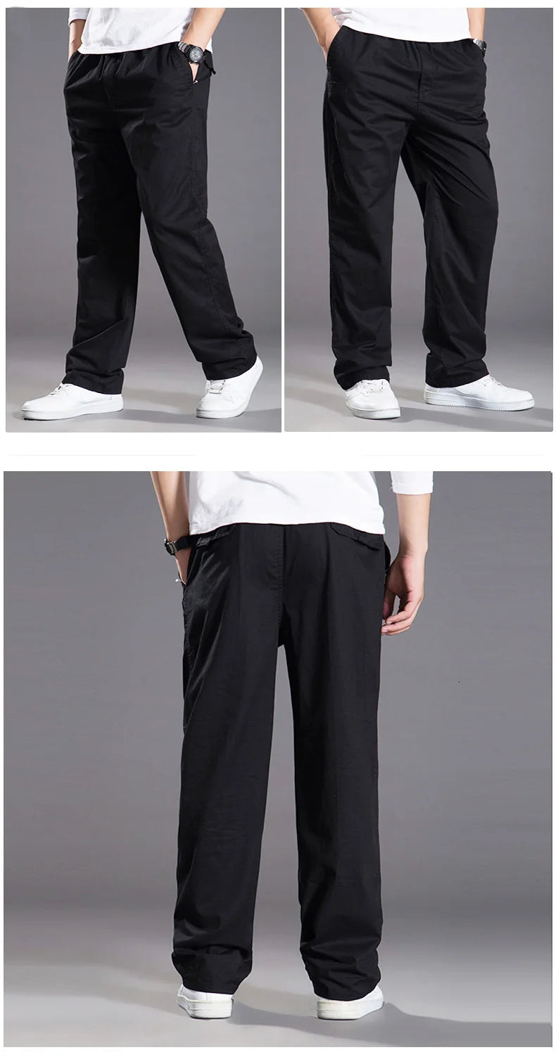 Mens casual Cargo Cotton pants men pocket loose Straight Pants Elastic Work Trousers Brand Fit Joggers Male Super Large Size 6XL.