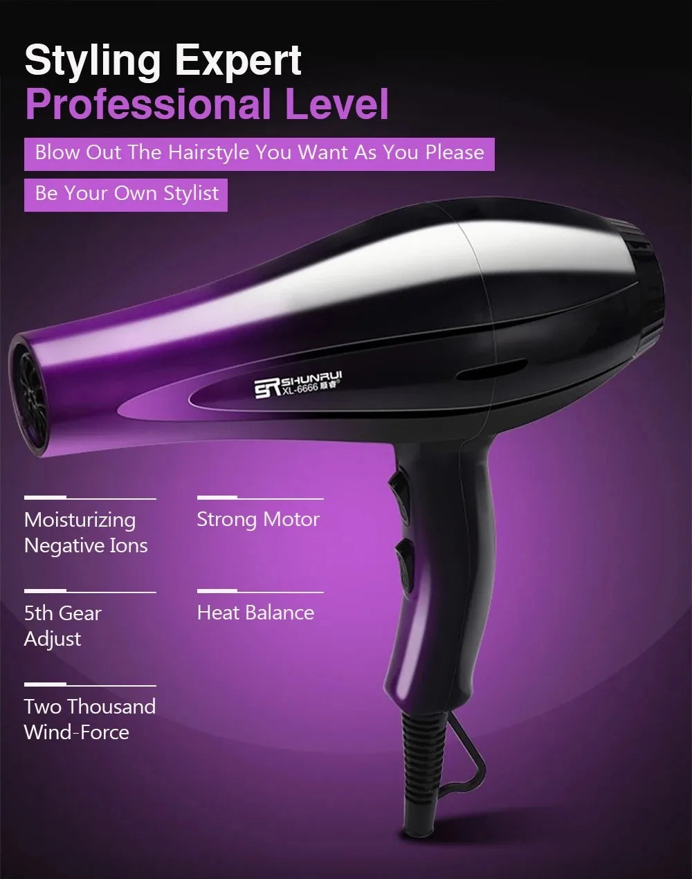 High-Power Ionic Hair Dryer Fast Heating and Hot/Cold 9 Gears Adjustment Home Professional Hairdryer Blow Dryer with Accessories