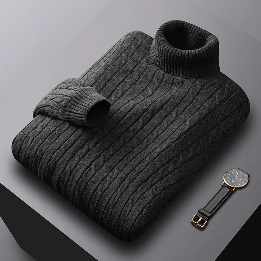 New Men's Turtleneck Sweater Solid Color High Neck Pullover Knitted Sweaters Casual Elastic Sweatwear Mens Fall Winter.