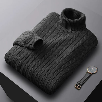 New Men's Turtleneck Sweater Solid Color High Neck Pullover Knitted Sweaters Casual Elastic Sweatwear Mens Fall Winter.