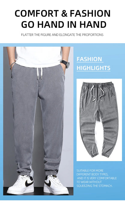 Men's Lyocell Loose Cuffed Tapered Pants 2025 Summer Autumn Comfortable Breathable Casual Long Pants Plus Size 5XL.