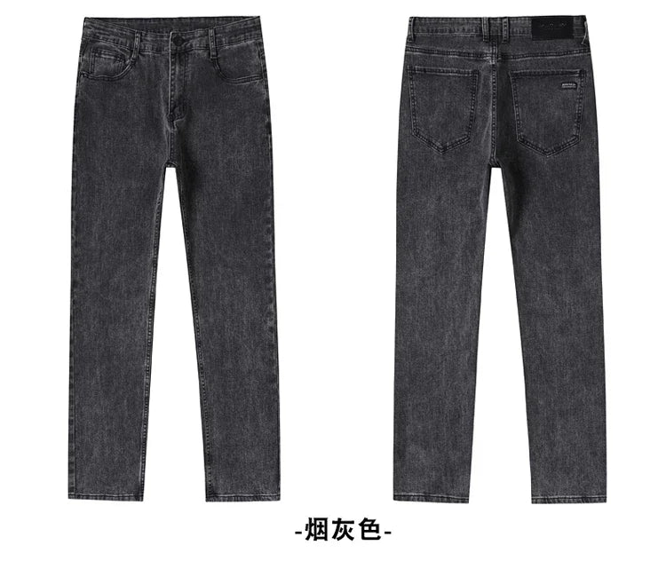 Spring Autumn New Men's Pure Black Slim Jeans Elastic Straight Pants Business Fashion Leisure Korean Vintage Denim Pants Male