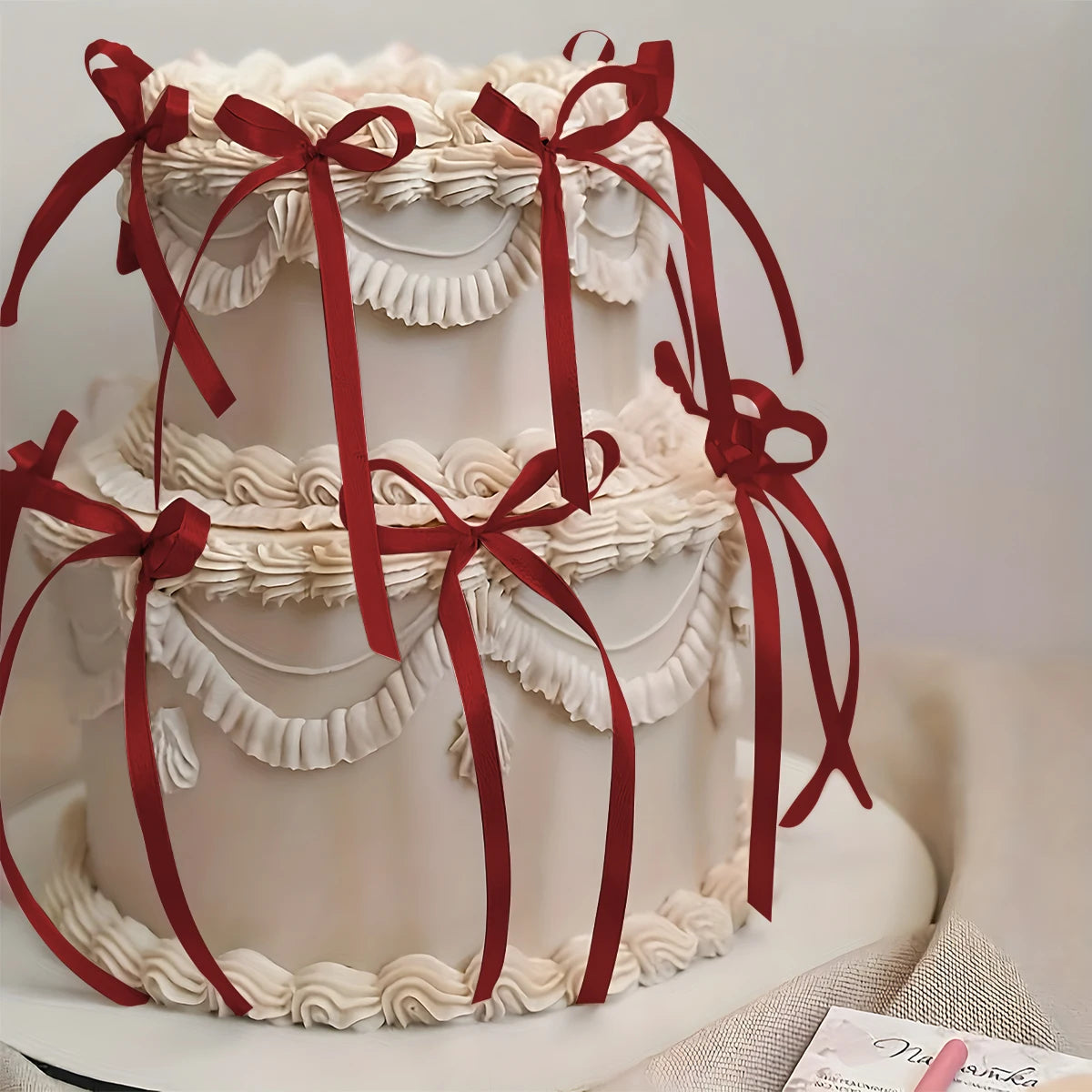 Tortenaufsatz mit Schleife und Schleife „Happy Birthday“-Schild, Kokette-Motto-Party, schwarzer Vintage-Kuchenaufsatz für Herzkuchen, Vintage-Kuchen.