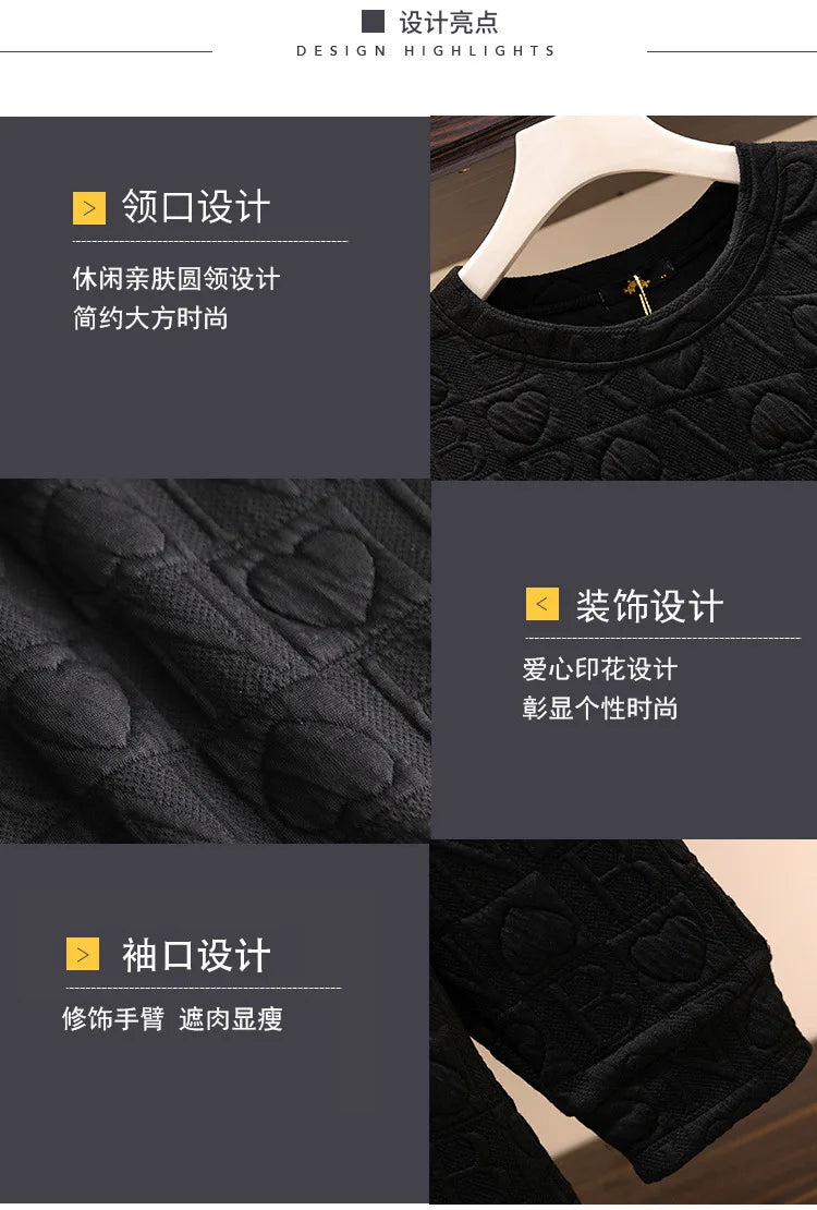 150Kg Plus Größe frauen Fehlschlag 157 Frühling Herbst Neue Liebe Drucken Lose Schlanke Sweatshirt Schwarz Grau Haut 6XL 7XL 8XL 9XL 10XL.