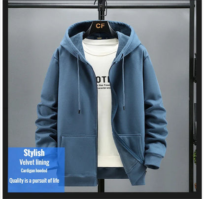Big Size Hoodie Men Hood Long Sleeve Sweatshirt Male Zip-up Loose Cotton Fleece-lined Casual Top Zipper Large Fat Plus 10XL 12XL.
