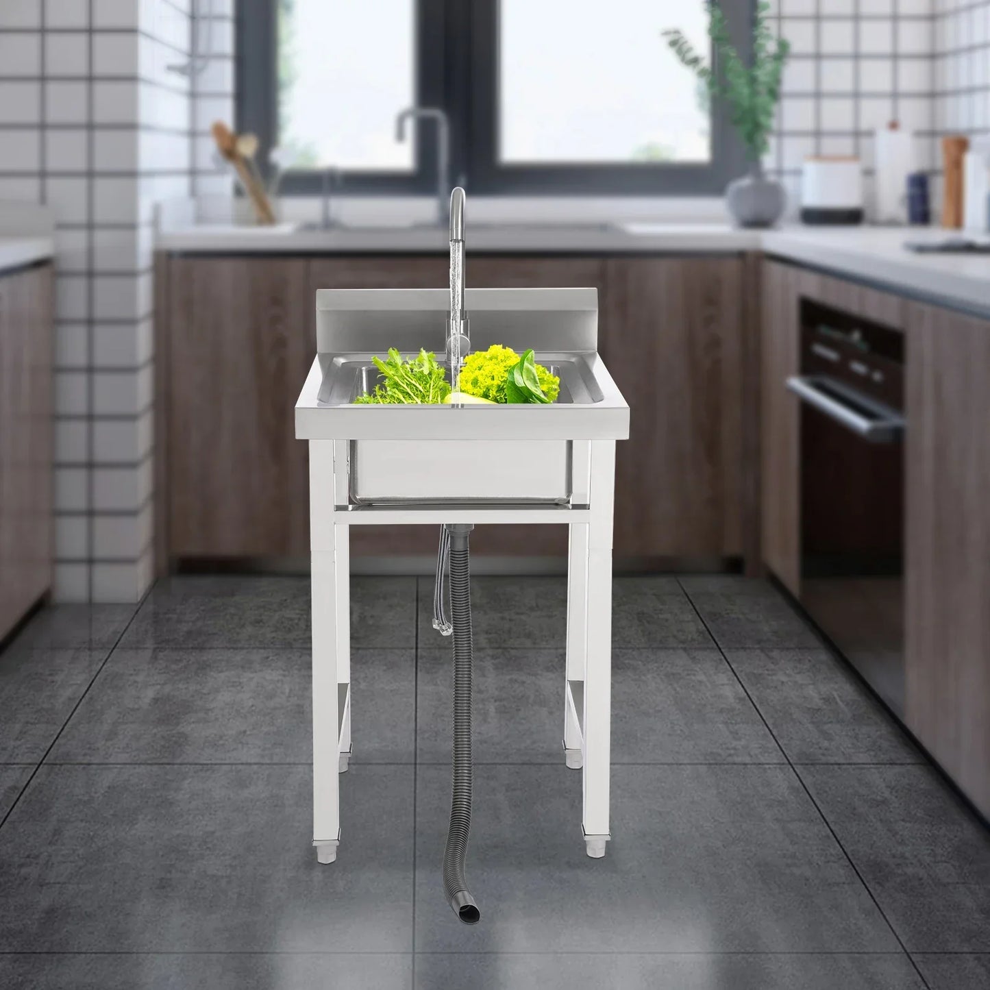 Kommerzielle Waschbecken aus 201 Edelstahl, bodenstehendes kommerzielles Waschbecken für Küchen, Cafés, Bars und Milchteeladen