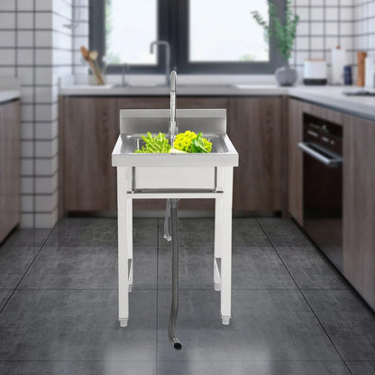 Kommerzielle Waschbecken aus 201 Edelstahl, bodenstehendes kommerzielles Waschbecken für Küchen, Cafés, Bars und Milchteeladen