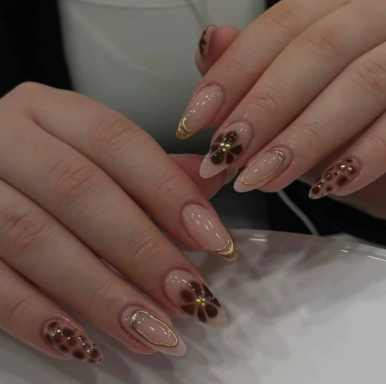 24Pcs/set Almond Press-On French Nail Tips Green Cat Eye False Nails Simple&Elegant Wearable Nail Art for Women&Girls Daily Wear