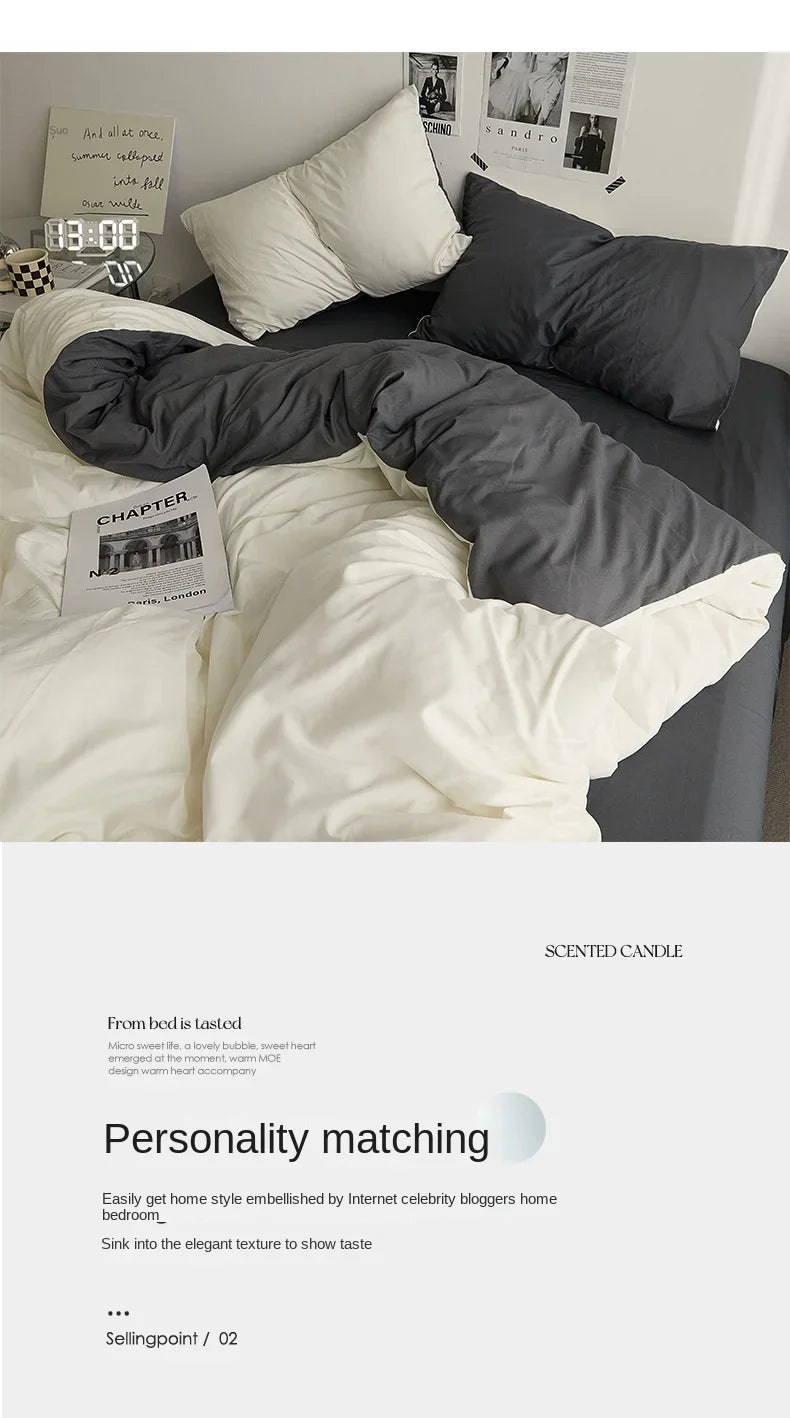 High Quality Solid Color Double Washed Cotton Bedding 4 Pieces Set Student Dormitory Bed Linen Duvet Set Bed Suit.