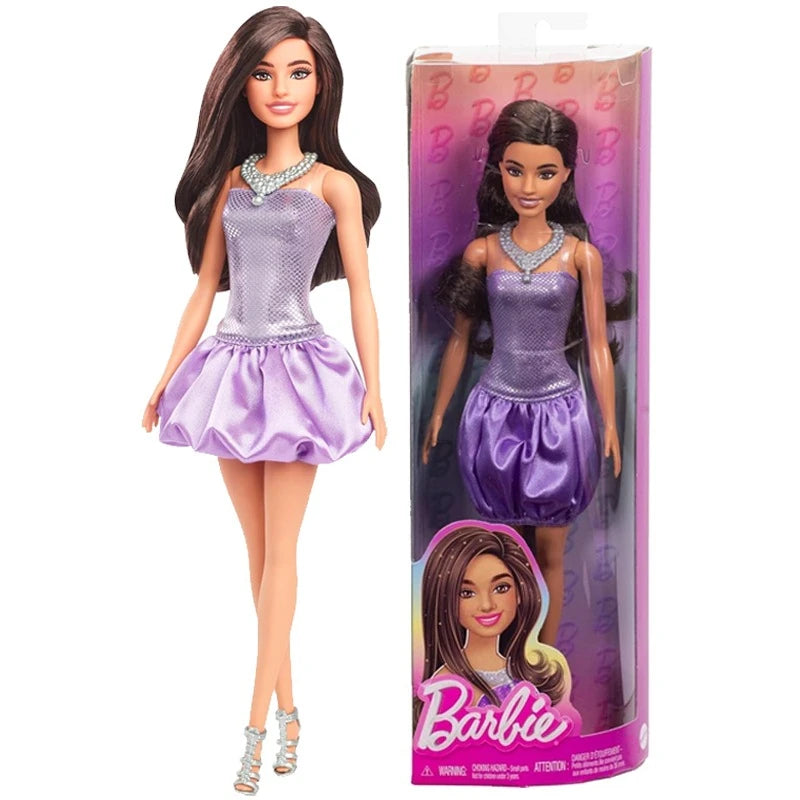 Original Barbie Dolls 80th Anniversary Red Celebration Blonde Fashionistas Blue Bow Dress Shoes Necklace Girls Toys Accessories.