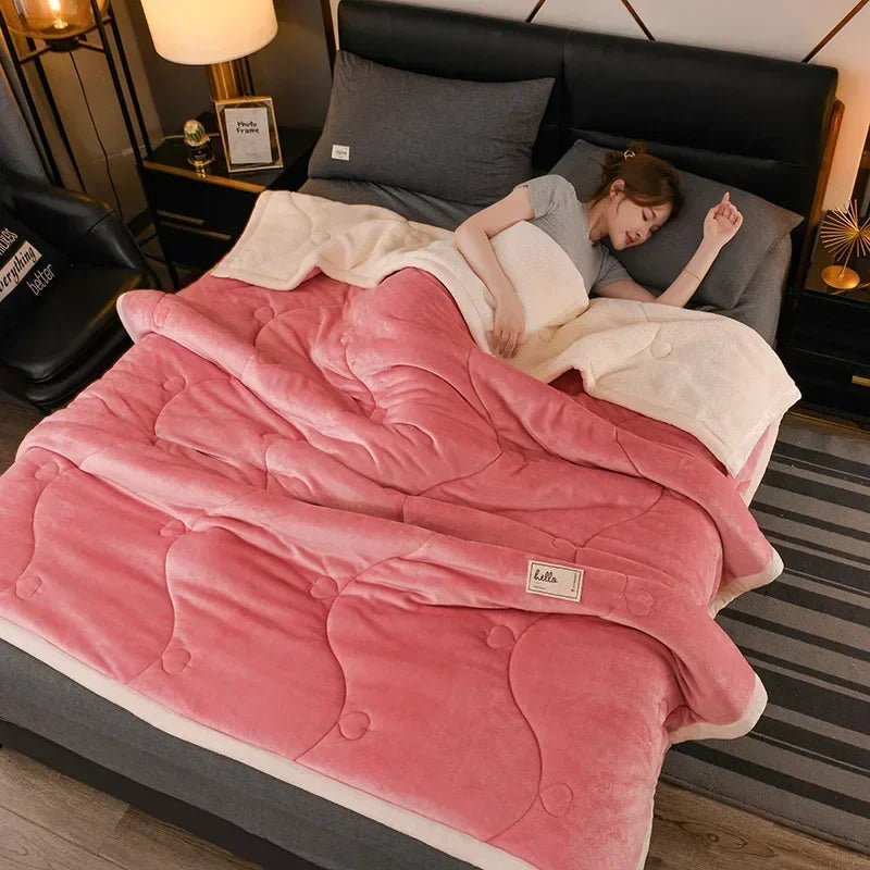 Milk Fleece Autumn Winter Warm Weighted Blankets for Beds European Thickened Beibei Velvet Throw Blanket Warmth Quilt Comforter