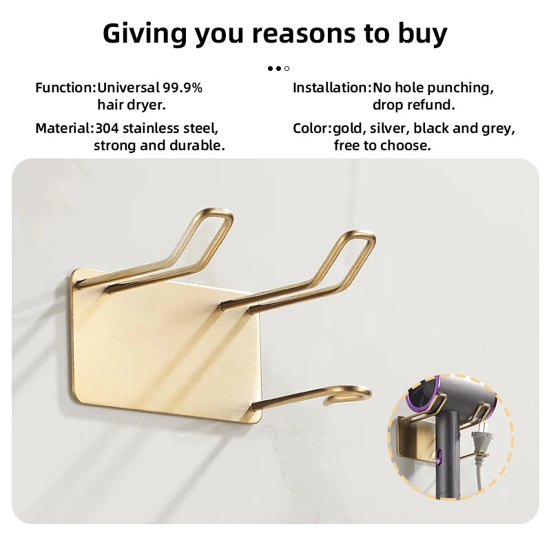 304 Edelstahl Haartrockner Rack hochwertige Bad Haartrockner Halter Wand selbst klebend ohne Stanzen wb8451