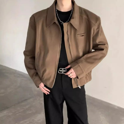 Short Jacket Men's Autumn Winter Handsome American Shoulder Pad Coat High-end Lapel Baseball Uniform