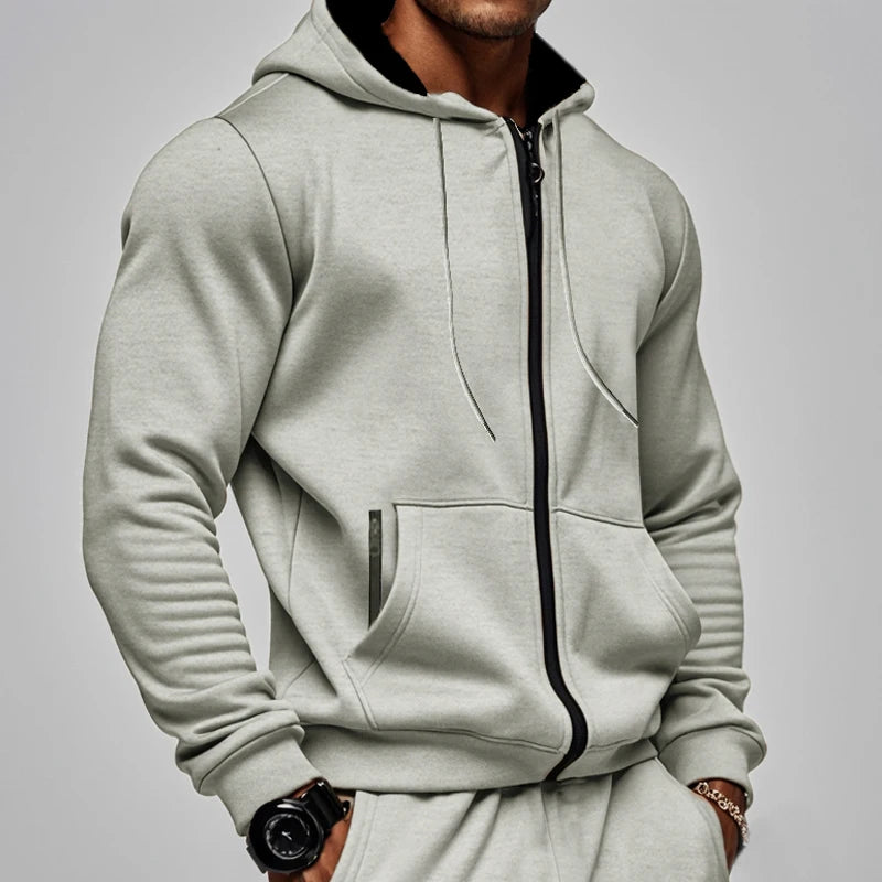 Men's Comfortable Thick Hooded Sweatshirt, Zipper Sports Shirt, Long Sleeved Sweatshirt, Autumn and Winter Season.