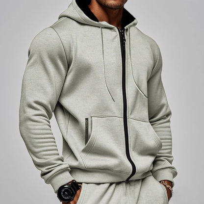 Men's Comfortable Thick Hooded Sweatshirt, Zipper Sports Shirt, Long Sleeved Sweatshirt, Autumn and Winter Season.